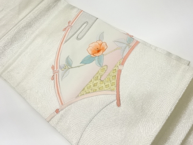 JAPANESE KIMONO / VINTAGE NAGOYA OBI / EMBROIDERY / WAVE & CAMELLIA